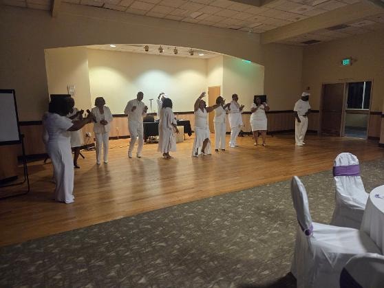 Guests in white attire dancing on the ballroom floor at the Golden Jubilee All-White Affair 2026