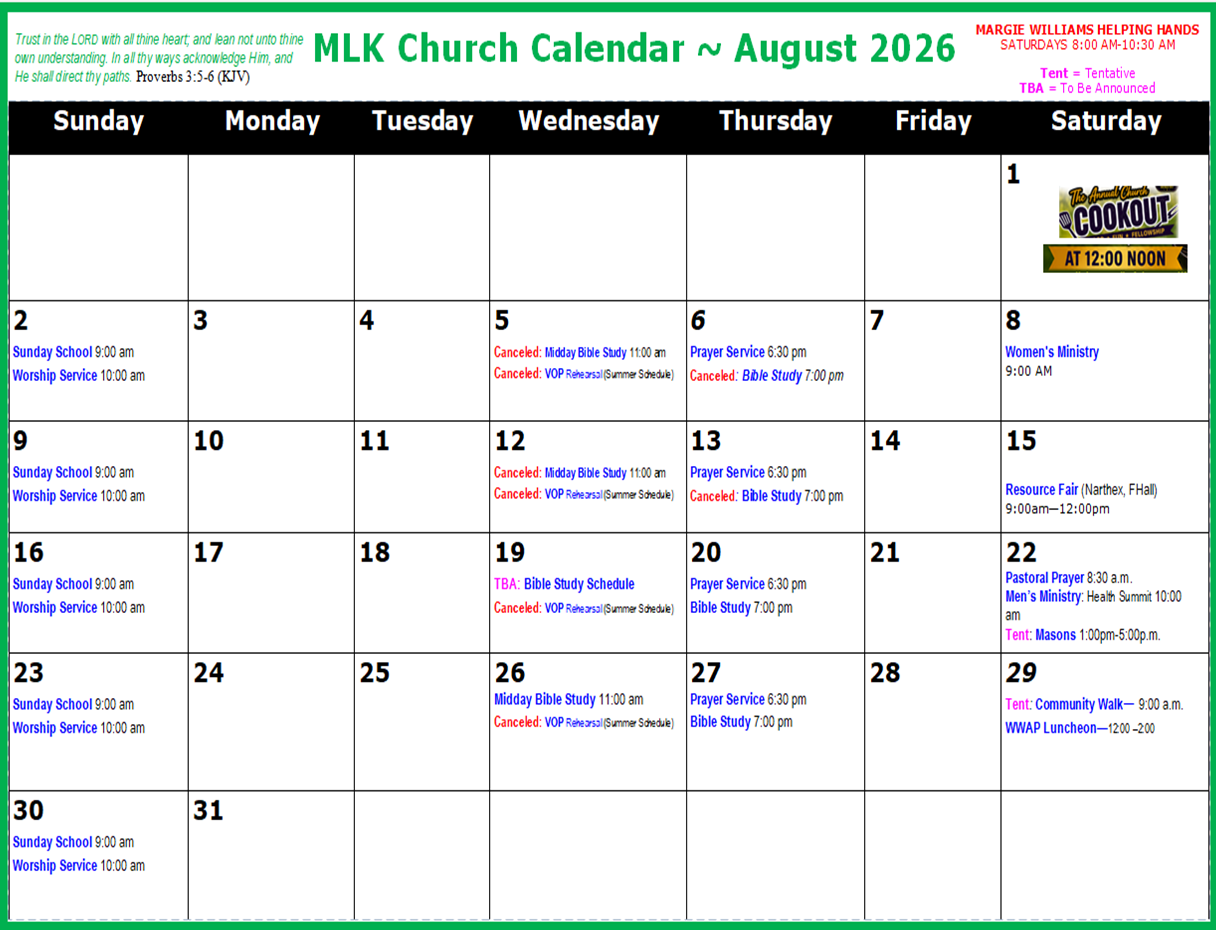 MLK Church Calendar – August 2026
