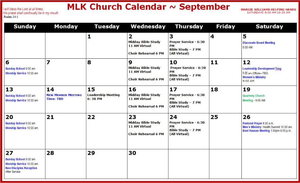 MLK Church Calendar – September 2026